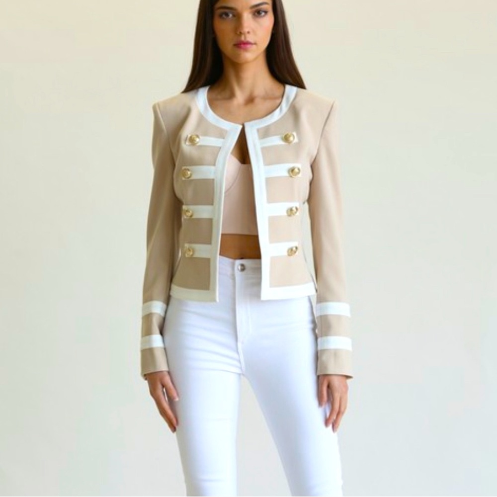 Nude and white jacket